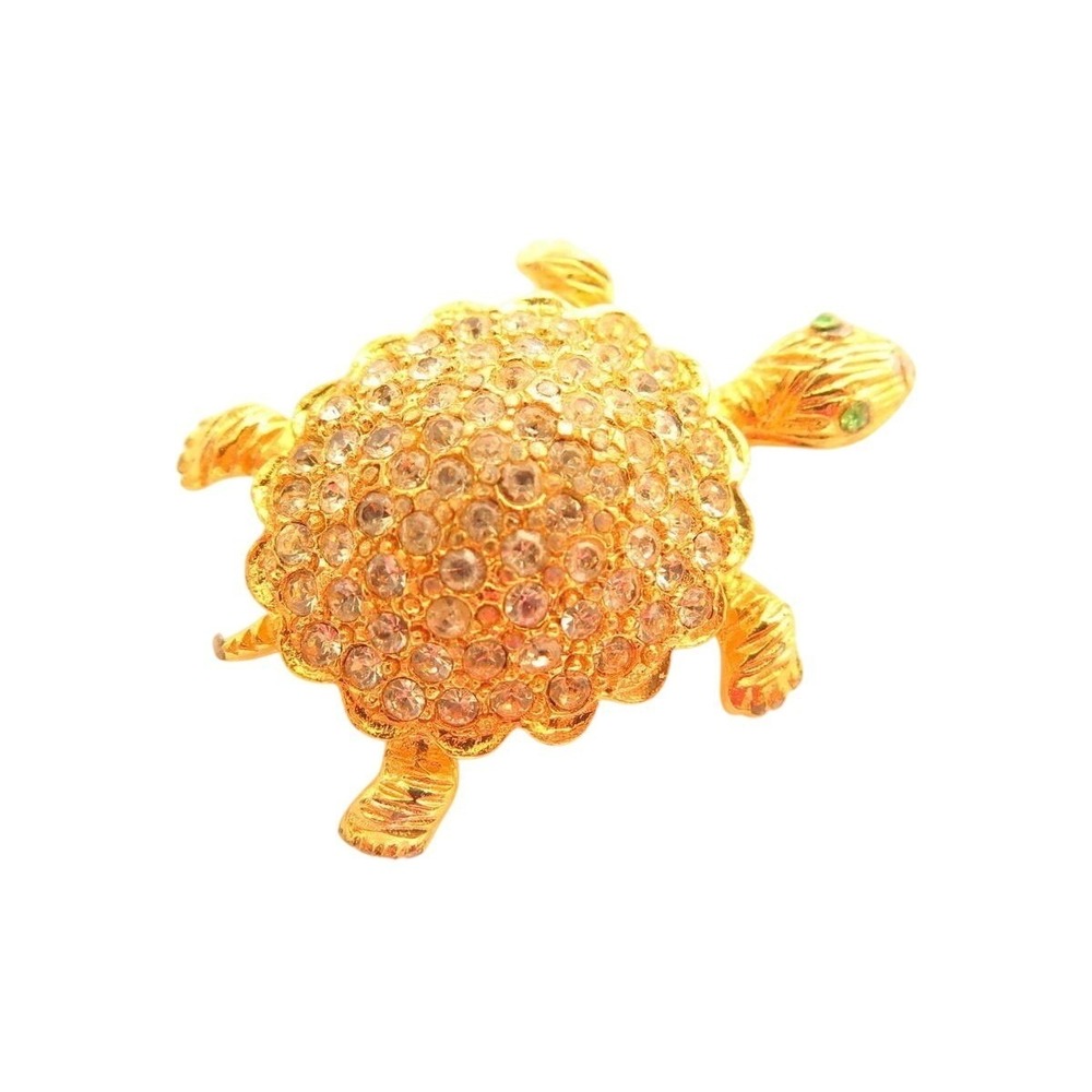 Vintage Clear Rhinestone Gold‎ Plated Turtle Pin Brooch*Figural Reptile*A644